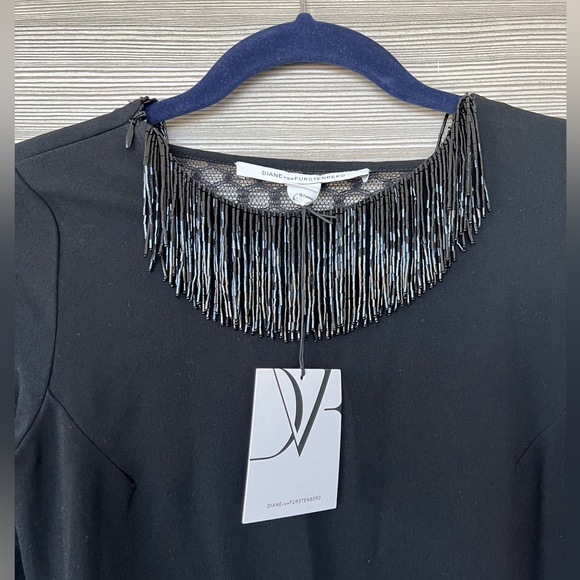 DVF Black Cocktail Dress | Embellished Neck & Back | 0 (NWT) - Picture 9 of 14